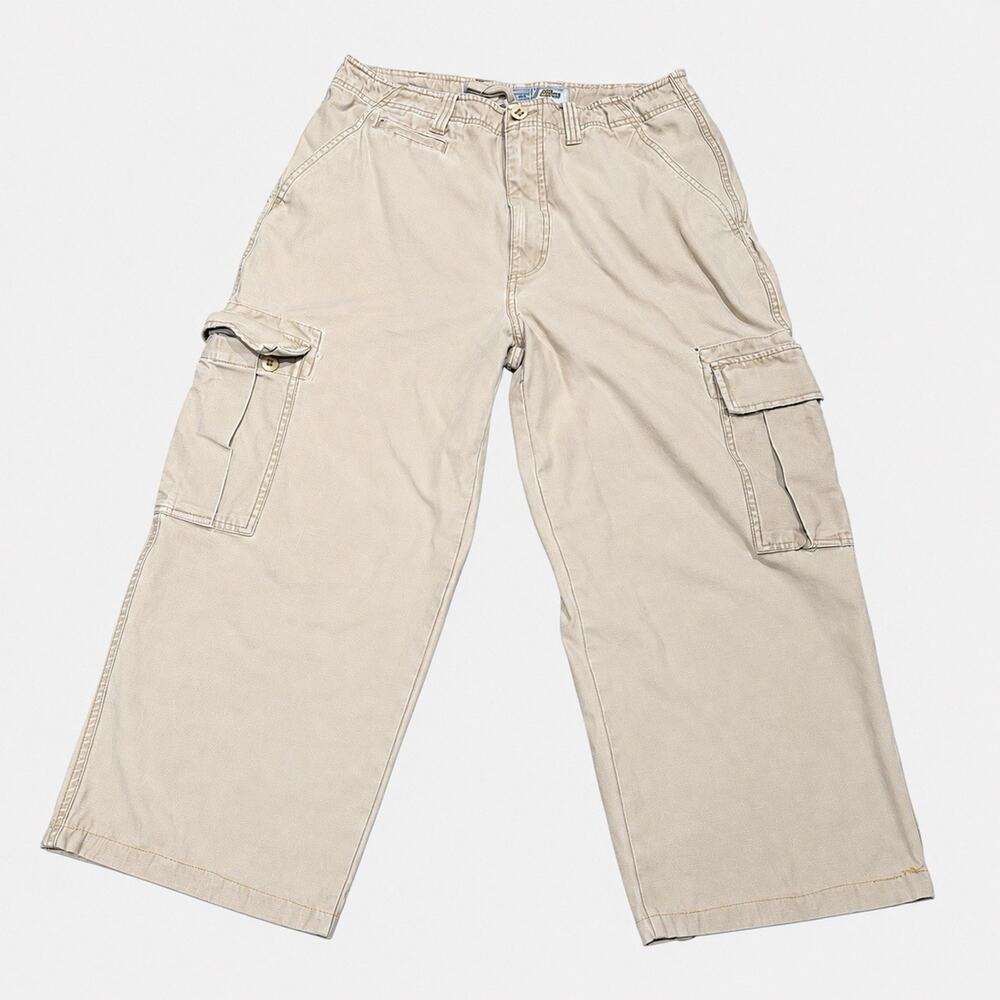 Vintage Anchor Blue Big Baggy Cargo Pants 32 Tan Y2K Skater Wide Leg Cropped